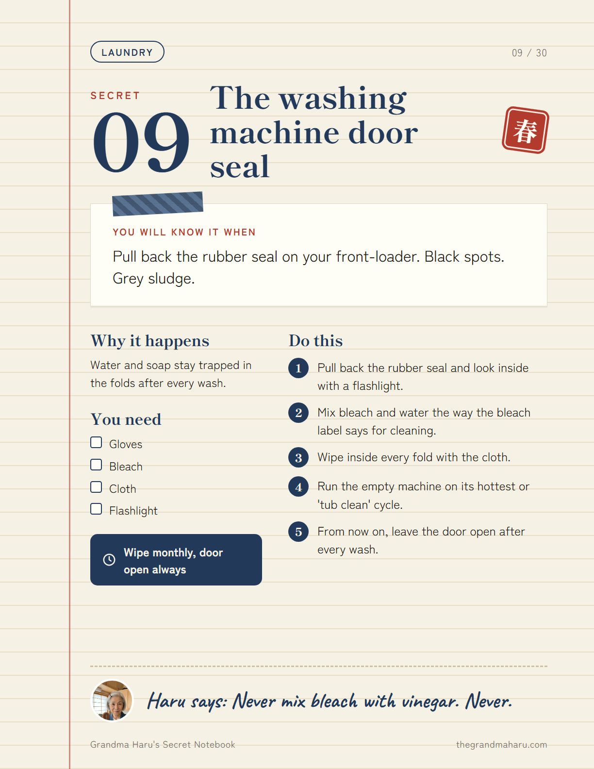 Notebook page: the washing machine door seal