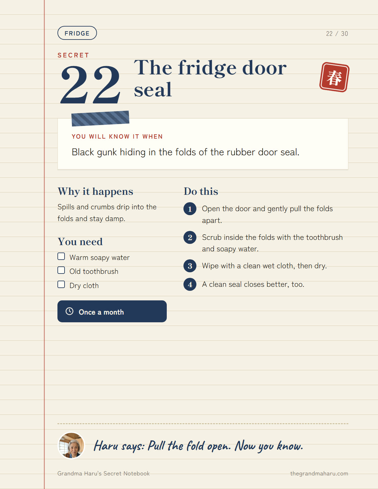 Notebook page: the fridge door seal